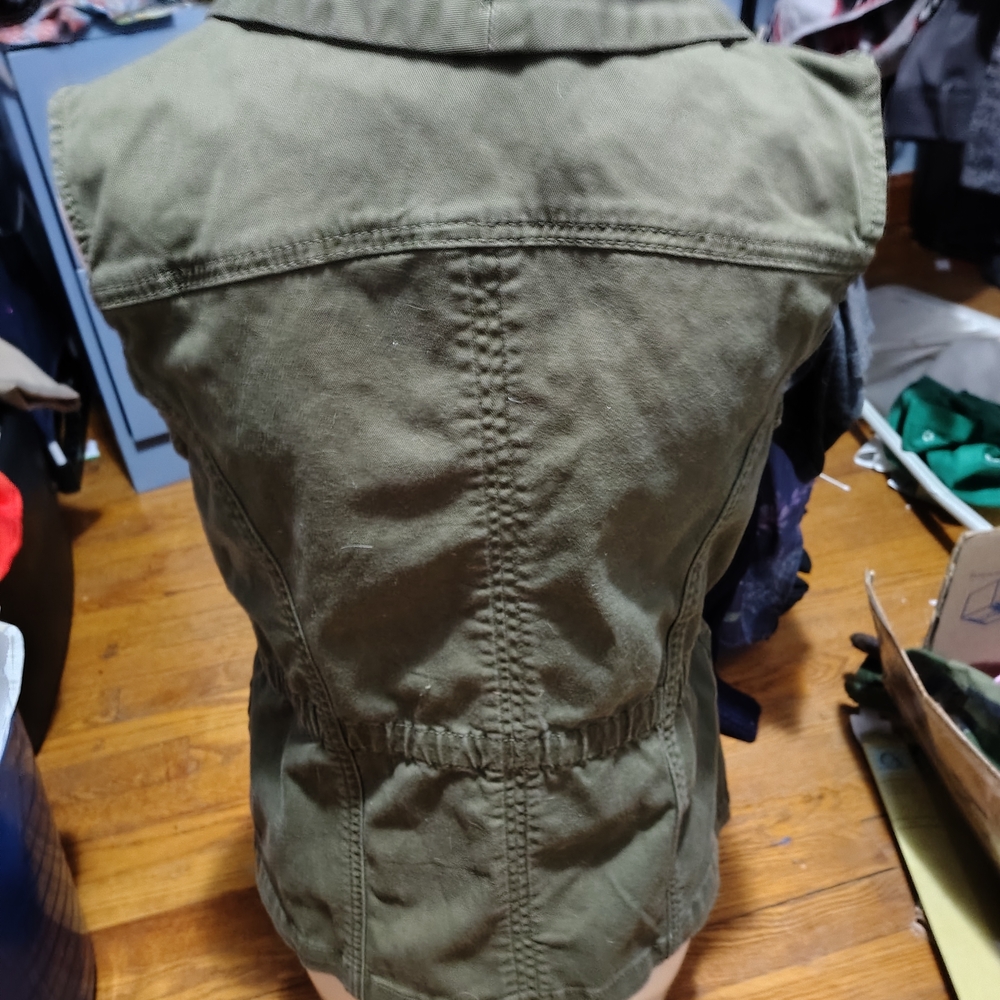 NWT Vintage America Green Zipper Vest W/Removable Fur Trim - Picture 12 of 12